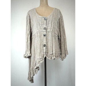 Magnolia Pearl Tan Neutral Ruffled High Low Jacket OS #0176 Art to Wear